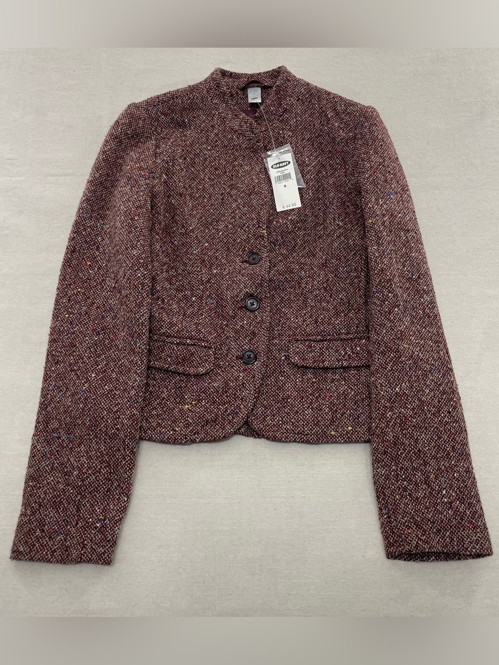 Old Navy Women's Red Beige Acrylic Wool Blend Rainbow Tweed Blazer Size S 2005